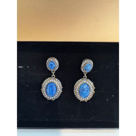 Heidi Daus Sparkling Scarab Carved Blue Stone & Crystal Drop Earrings - Picture 3 of 7